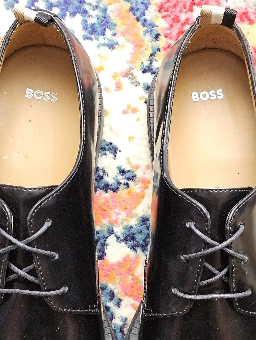 BOSS Larry Smooth Leather Derby Shoes Mens EU 44 US 11 Oxford Dress Black Lace